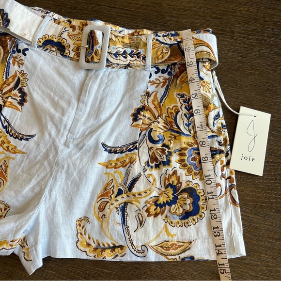 JOIE 100% Linen belted shorts, powder blue, bohemian floral print, size M NWT - Picture 16 of 16
